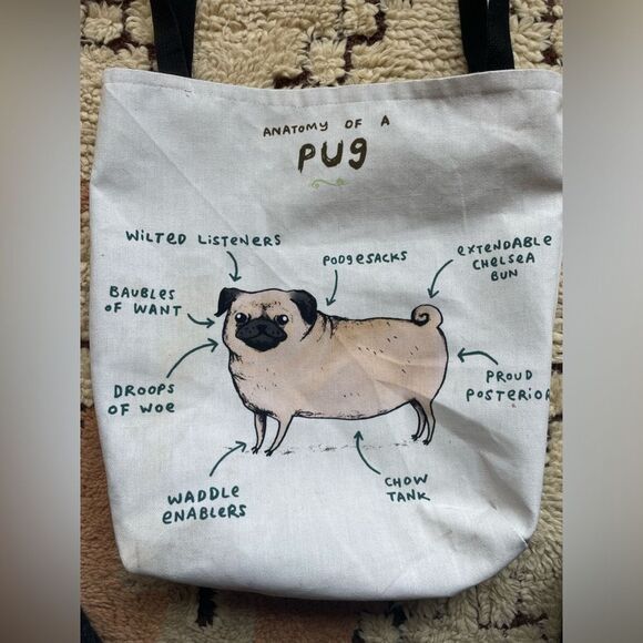 Anatomy of a pug canvas tote bag - Picture 2 of 5